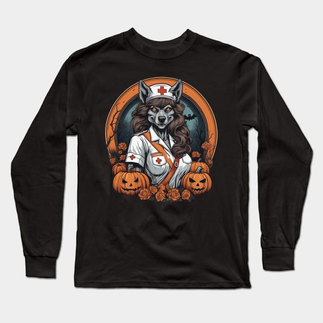 Werewolf nurse practitioner Halloween design Long Sleeve T-Shirt by Edgi